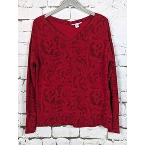 ATHLETA Coaster Luxe V-Neck Sweatshirt Red Paisley Athleisure Cozy Soft Medium